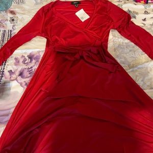 Forever 21 Long Silky Red V neck Dress